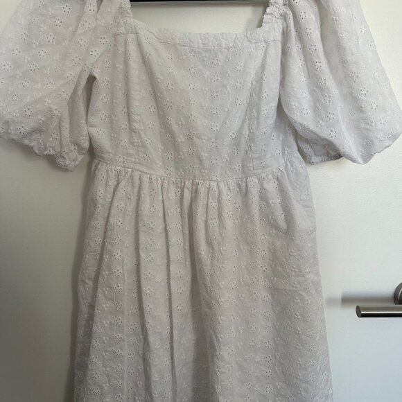 AE Puff Sleeve Eyelet Mini Dress in White (M) - Picture 2 of 5